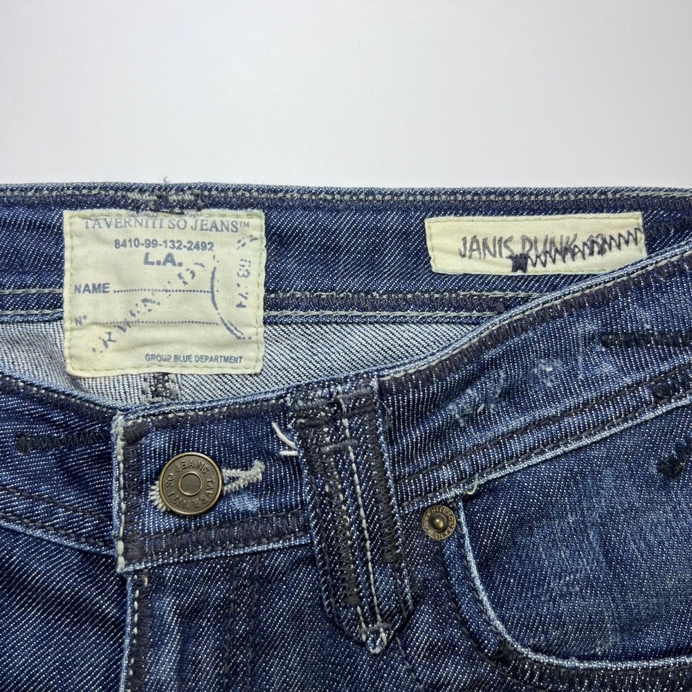 Taverniti So Jeans Janis Punk Women Size 29 Dark Blue Distressed Low Rise Flare - Picture 10 of 13
